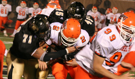 Jordan Stephens and Shayne Hale sack the Bethel Park QB